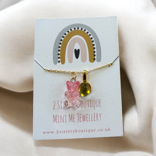 🌈Mini Me Sea Glass Necklace with Gummy Bear Charm🌈